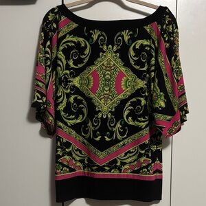 Joseph Ribkoff Black and Green Patterned Blouse